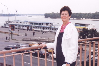 Ginger on bridge in Kiev